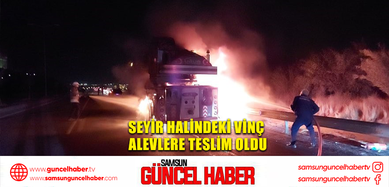 Seyir halindeki vinç alevlere teslim oldu