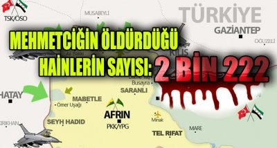 Afrin’de Mehmetciğin öldürdüğü Hainlerin sayısı 2 bin 222