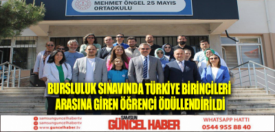 Bursluluk sınavında Türkiye birincileri arasına giren öğrenci ödüllendirildi