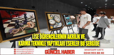 Lise öğrencilerinin akrilik ve karma teknikle yaptıkları eserler bu sergide