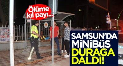 Samsun'da minibüs durağa daldı!